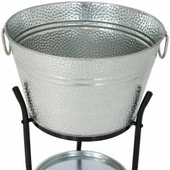 Pebbled Galvanized Steel Ice Bucket Drink Cooler with Stand and Tray by Sunnydaze Decor 13 Pebbled Galvanized Steel Ice Bucket Drink Cooler with Stand and Tray by Sunnydaze Decor -Bar Accessories Sales sunnydaze decor ice buckets rcm lg260 fa 1000