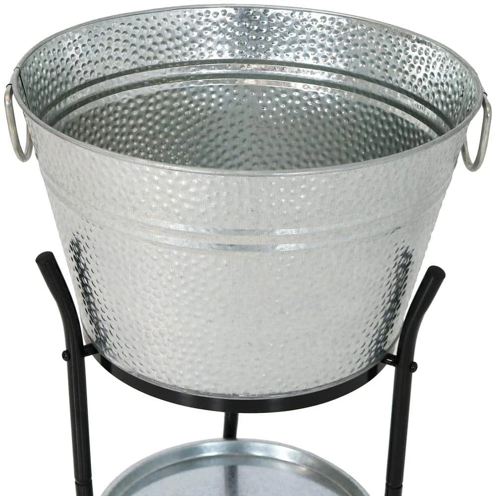 Pebbled Galvanized Steel Ice Bucket Drink Cooler with Stand and Tray by Sunnydaze Decor 6 Pebbled Galvanized Steel Ice Bucket Drink Cooler with Stand and Tray by Sunnydaze Decor - Image 6