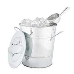 5.35 Gal. Ice Bucket With Lid and Ice Scoop, Galvanized Metal Drink Tub, Wine and Beer Chiller, Holds by TWINE