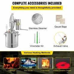 7.9 Gal. Water Alcohol Distiller Stainless Steel Whiskey Distillery Kit with Thermometer for DIY Wine Brandy, Silver by VEVOR -Bar Accessories Sales vevor cocktail sets 30lngzlq000000001v1 fa 1000