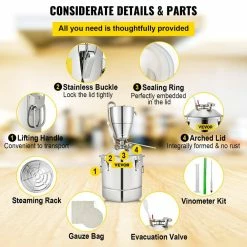 Water Alcohol Distiller 8 Gal. 304 Stainless Steel Still Oxygen-Free Steaming Home Distillery Kit for Purer Whiskey by VEVOR -Bar Accessories Sales vevor cocktail sets dtzlqb30l110v90bbv1 fa 1000