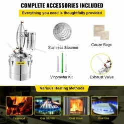 18.5 Gal. Water Alcohol Distiller Stainless Steel Wine Making Boiler Home Kit with Thermometer for DIY Alcohol, Silver by VEVOR -Bar Accessories Sales vevor cocktail sets ngzlq70l000000001v1 fa 1000
