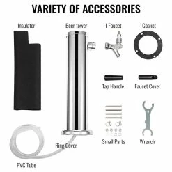 Beer Tower Stainless Steel Single Faucet Kegerator Tower 3 in. Dia. Column Beer Dispenser Tower With Hose, Wrench, Cover by VEVOR 11 Beer Tower Stainless Steel Single Faucet Kegerator Tower 3 in. Dia. Column Beer Dispenser Tower With Hose, Wrench, Cover by VEVOR -Bar Accessories Sales vevor cocktail sets pjzdtpjt000000001v0 1f 1000