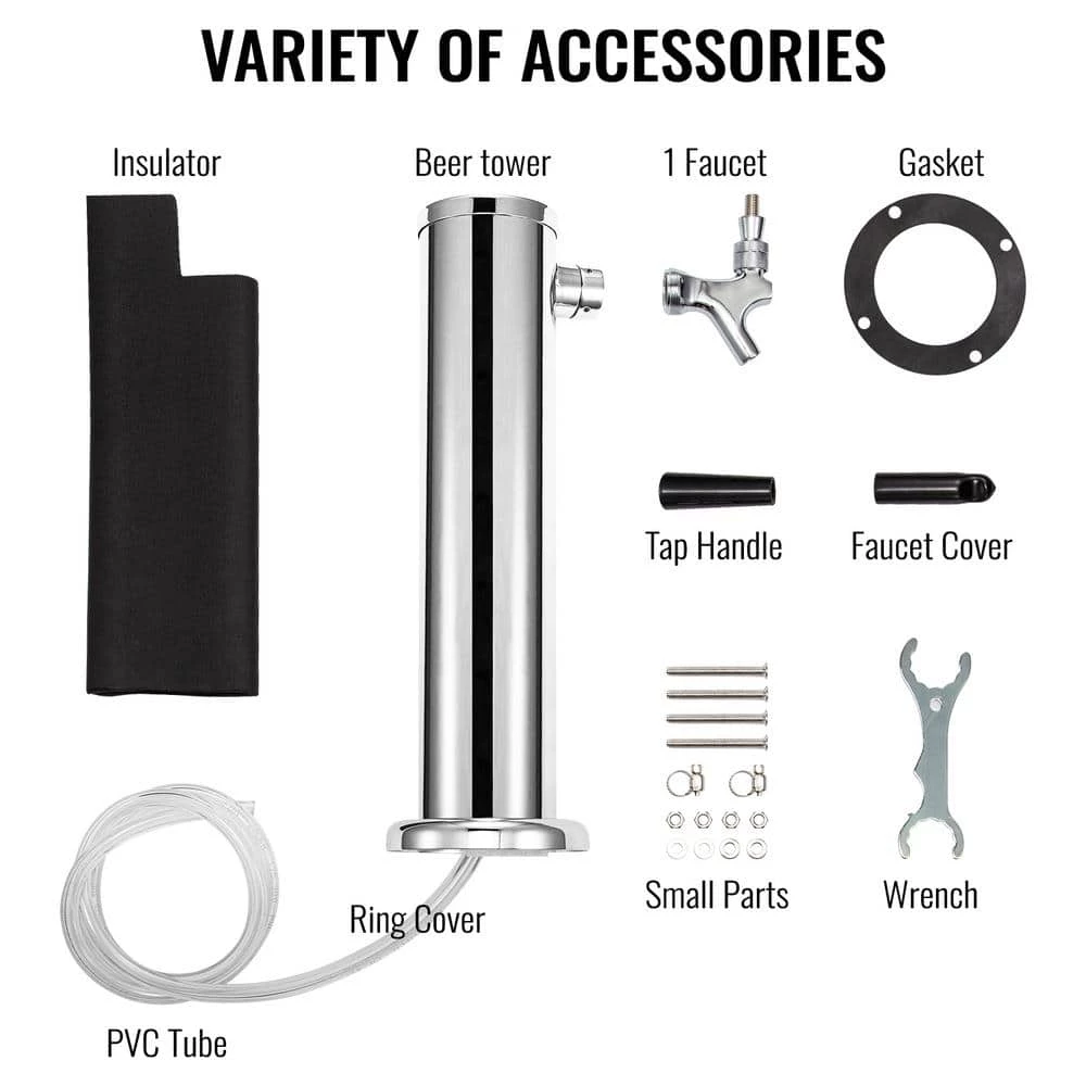 Beer Tower Stainless Steel Single Faucet Kegerator Tower 3 in. Dia. Column Beer Dispenser Tower With Hose, Wrench, Cover by VEVOR 4 Beer Tower Stainless Steel Single Faucet Kegerator Tower 3 in. Dia. Column Beer Dispenser Tower With Hose, Wrench, Cover by VEVOR - Image 4