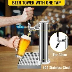 Kegerator Tower Silver Kit Single Tap Stainless Steel Deluxe Kegerator Tower Kit with Removable Drip Tray for Home by VEVOR -Bar Accessories Sales vevor cocktail sets pjzdttpqbfpqgz001v0 1f 1000