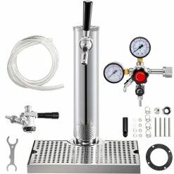 Kegerator Tower Silver Kit Single Tap Stainless Steel Deluxe Kegerator Tower Kit with Removable Drip Tray for Home by VEVOR