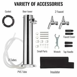 Beer Tower 3 in. Dia. Silver Column Stainless Steel Draft Double Adjustable Faucet Kegerator Tower for Home and Bar by VEVOR -Bar Accessories Sales vevor cocktail sets pjzsthtdjltpjt001v0 1f 1000