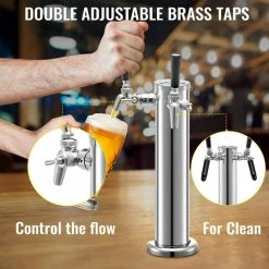 Beer Tower 3 in. Dia. Silver Column Stainless Steel Draft Double Adjustable Faucet Kegerator Tower for Home and Bar by VEVOR -Bar Accessories Sales vevor cocktail sets pjzsthtdjltpjt001v0 4f 1000