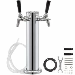 Beer Tower 3 in. Dia. Silver Column Stainless Steel Draft Double Adjustable Faucet Kegerator Tower for Home and Bar by VEVOR