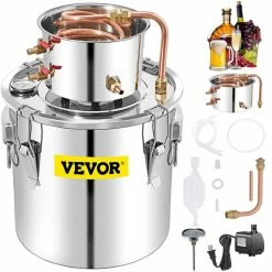 Alcohol Still 13.2 Gal. Capacity Stainless Steel Whiskey Distilling Kit with Build in Thermometer for DIY Alcohol Silver by VEVOR