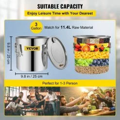 Alcohol Distiller 3 Gal. Stainless Steel Whiskey Making Kit with Circulating Pump & Build-In Thermometer for DIY Alcohol by VEVOR -Bar Accessories Sales vevor cocktail sets zlsj3galdtdb00001v1 4f 1000