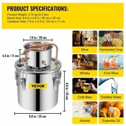 Alcohol Distiller 3 Gal. Stainless Steel Whiskey Making Kit with Circulating Pump & Build-In Thermometer for DIY Alcohol by VEVOR -Bar Accessories Sales vevor cocktail sets zlsj3galdtdb00001v1 76 1000