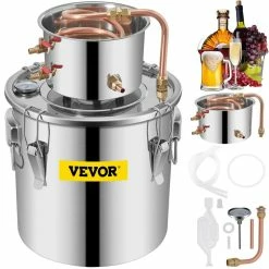 3 Gal. Alcohol Still Stainless Steel Water Alcohol Distiller Copper Tube Home Brewing Kit Build-in Thermometer, Silver by VEVOR