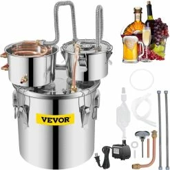 5 Gal. Alcohol Still 3 Pots Stainless Steel Home Brewing Kit with Circulating Pump & Build-in Thermometer for DIY Whisky by VEVOR