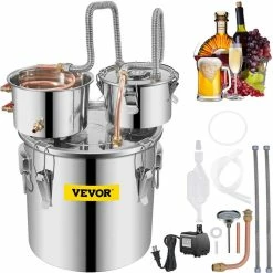 8 Gal. Alcohol Distiller Stainless Steel Double Thumper Keg Home Brewing Kit with Copper Tube and Water Pump by VEVOR