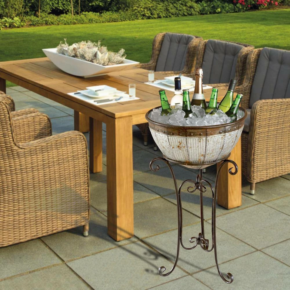 Galvanized Metal Standing Beverage Cooler Tub with Liner by Vintiquewise 2 Galvanized Metal Standing Beverage Cooler Tub with Liner by Vintiquewise - Image 2