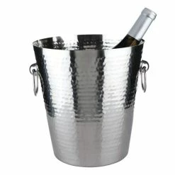 5.35 Gal. Holds Hammered Metal Ice Bucket, Metal Drink Tub With Handles, Wine and Beer Chiller by Viski