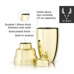 Gold Heavyweight Cocktail Shaker Set 17 oz. Stainless Steel Shaker with Strainer by Viski -Bar Accessories Sales viski cocktail sets 4815 c3 1000