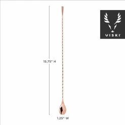 Copper Weighted Stainless Steel Barspoon, Japanese Style Twisted Stem Handle, Teardrop Weight by Viski -Bar Accessories Sales viski cocktail sets 4953 4f 1000