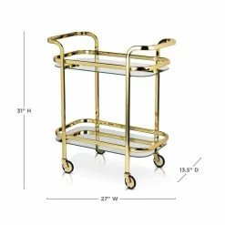 Kitchen and Bar Cart Stainless Steel, Gold with Wheels and Mirror Shelves by Viski -Bar Accessories Sales viski cocktail sets 5891 1f 1000