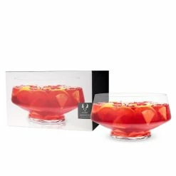 Footed Glass Punch Bowl, Heavy Base Bowl with Angled Design, Party Serveware For Cocktails, Functional Centerpiece by Viski