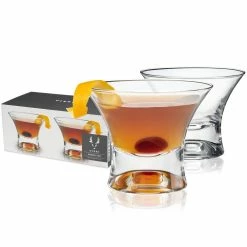 7 oz. Heavy Base Crystal Manhattan Glasses (Set of 2) Lead-Free Premium Crystal Clear Glass, Cocktail Gift Set by Viski