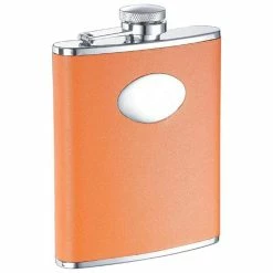 Sunbeam Orange Leather Stainless Steel Hip Flask by Visol