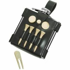 GB 6 oz. Hip Flask with Black Leather Wrap and Golf Tools by Visol