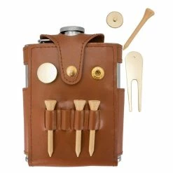 6 oz. Brown Leather Wrapped Flask with Golf Tools by Visol