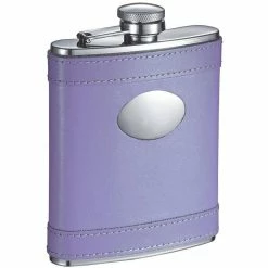 Lave Lavander Leather Stainless Steel 6 oz. Hip Flask by Visol