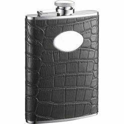 Noir Black Crocodile Leather Hip Flask by Visol