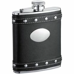 Rocker Black Leather Liquor Flask With Studs by Visol