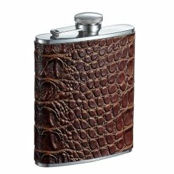 Bronze X Brown Crocodile Pattern Leather Liquor Flask by Visol