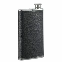 Edian 4 oz. Black Leather Built-in 2-Cigar Holder Stainless Steel Flask by Visol