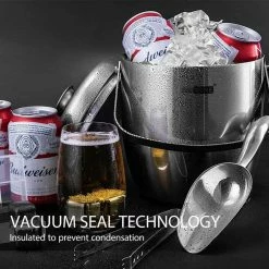 3 qt. Silver Stainless Steel Double Wall Insulated Ice Bucket Set with Lid Tongs Scoop and 4 Reusable Ice Cubes by VIVOHOME -Bar Accessories Sales vivohome ice buckets x0020chkkf 31 1000