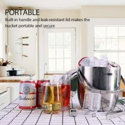 3 qt. Silver Stainless Steel Double Wall Insulated Ice Bucket Set with Lid Tongs Scoop and 4 Reusable Ice Cubes by VIVOHOME -Bar Accessories Sales vivohome ice buckets x0020chkkf 44 1000