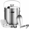 3 qt. Silver Stainless Steel Double Wall Insulated Ice Bucket Set with Lid Tongs Scoop and 4 Reusable Ice Cubes by VIVOHOME