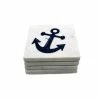 4-Piece White Marble and Navy Blue Anchor Coasters by Unbranded