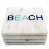 4-Piece White Marble and Shades of Blue Beach Coasters by Unbranded
