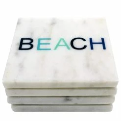 4-Piece White Marble and Shades of Blue Beach Coasters by Unbranded