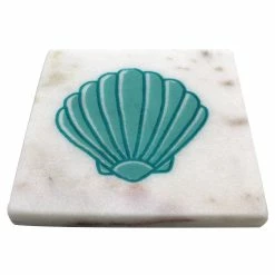 4-Piece White Marble and Aqua Shell Coasters by Unbranded -Bar Accessories Sales whites coasters 65263 4f 1000