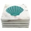 4-Piece White Marble and Aqua Shell Coasters by Unbranded