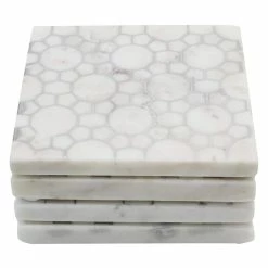 White Marble with Silver Print Design Coasters (4-Piece Set) by Unbranded