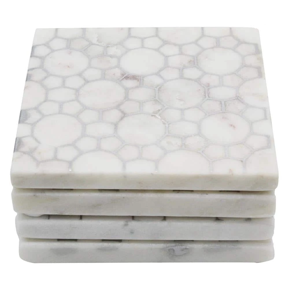 White Marble with Silver Print Design Coasters (4-Piece Set) by Unbranded 1 White Marble with Silver Print Design Coasters (4-Piece Set) by Unbranded