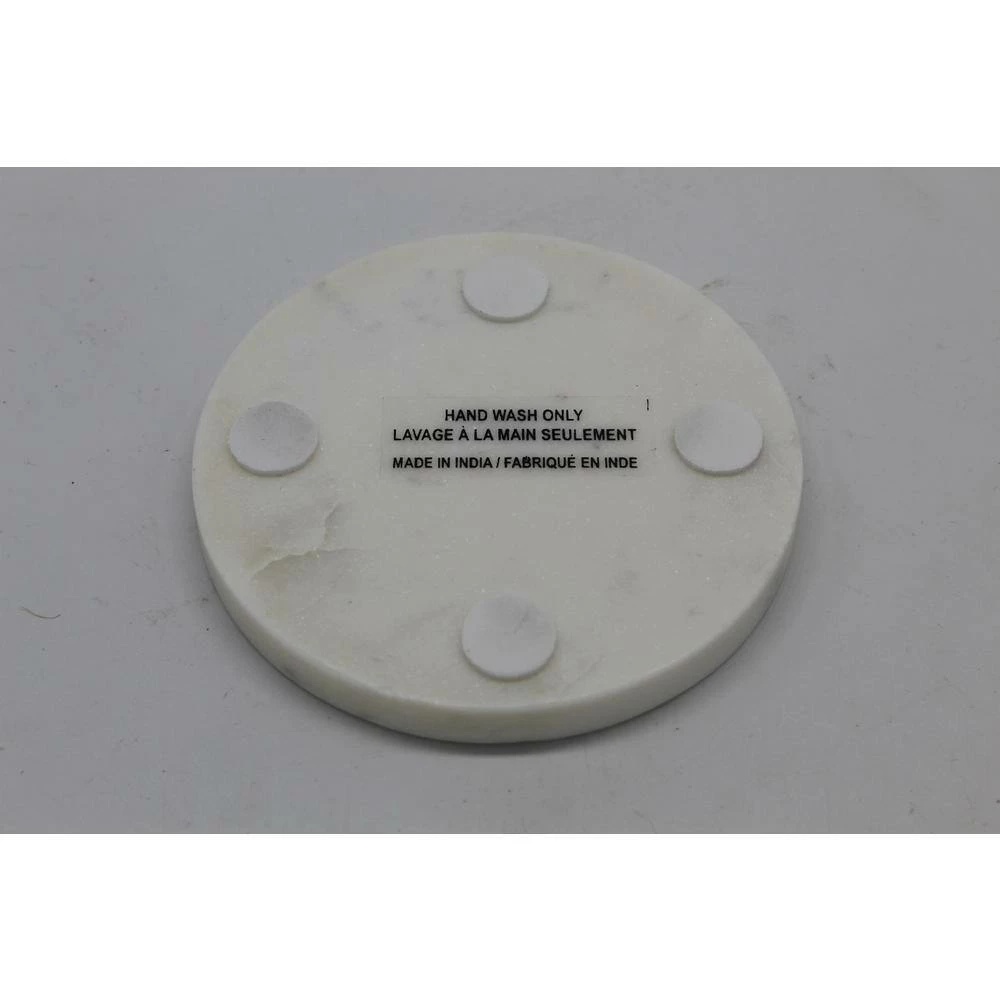 White Marble Screened "HOME SWEET HOME" Round Coasters (4 pc set) by Jodhpuri 3 White Marble Screened "HOME SWEET HOME" Round Coasters (4 pc set) by Jodhpuri - Image 3