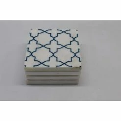 White Marble With Navy Blue Print Design Coasters (4 pc set) by Jodhpuri