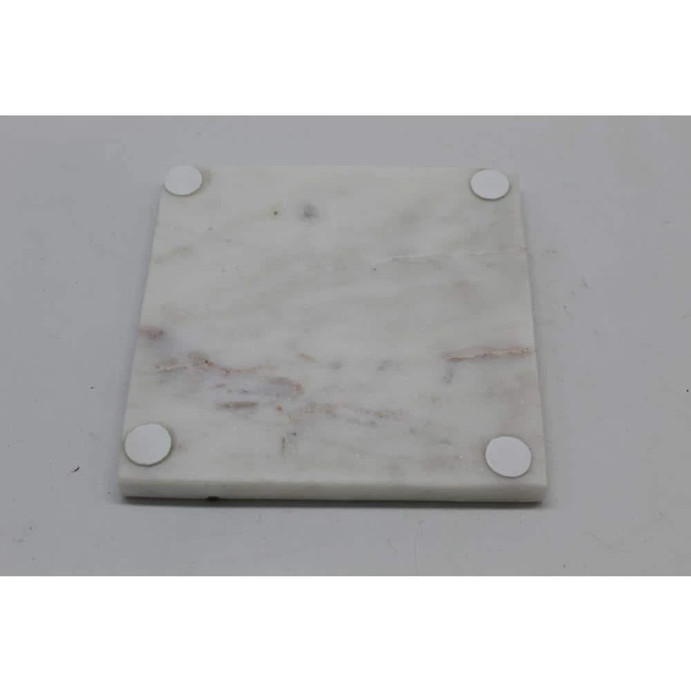 White Marble Coasters With Matte Brass Inlay (4 pc set) by Jodhpuri 3 White Marble Coasters With Matte Brass Inlay (4 pc set) by Jodhpuri - Image 3