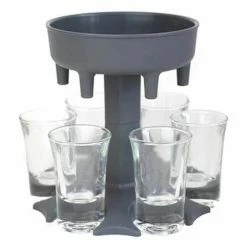Plastic 6-Shot Liquor Dispenser Holder Set With 6-Shot Acrylic Glasses by Lexi Home