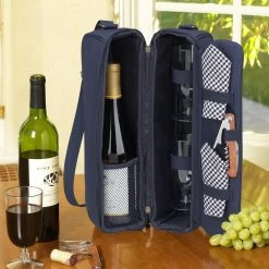 Sunset Navy Blue Wine Tote for 2 with Glasses by Unbranded