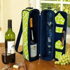 Sunset Trellis Green Wine Tote for 2 with Glasses by Unbranded
